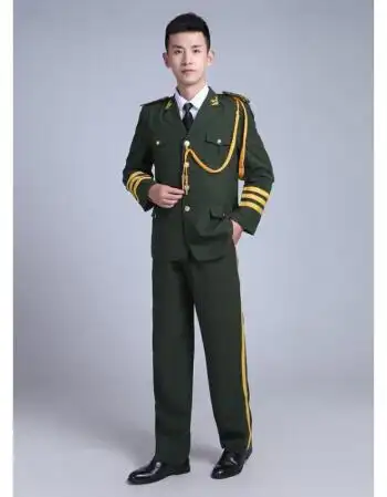 乐队服鼓号队演出服文工团军装礼服班仪仗队服升旗手服装男wd 绿色