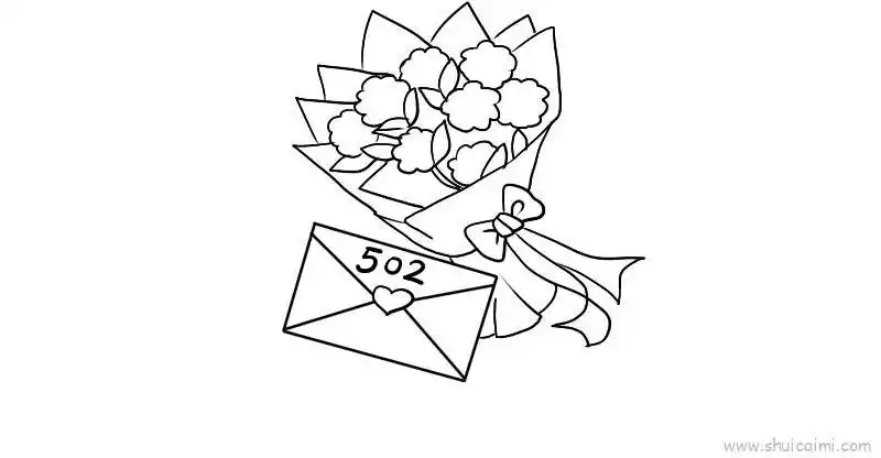 2,然后画鲜花的外包装;3,再画很多很多束鲜花;4,最后把画好的涂上颜色