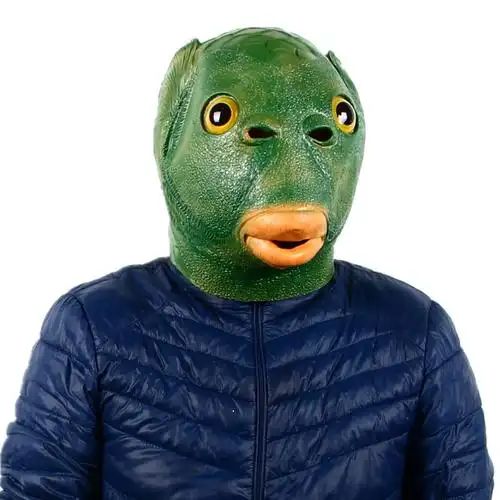 现货网红绿鱼头套鱼头绿鱼面具节日搞笑整蛊沙雕绿头怪怪鱼面具