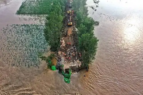 河南暴雨·救援丨卫河鹤壁段决口已填入数辆卡车,尚未能封堵