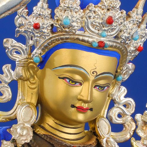 菩萨文殊佛像摆件居家供奉纯铜古色金银7寸摆件