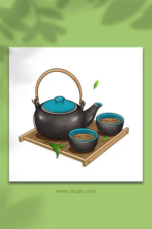 手绘卡通茶文化典雅茶具元素插画