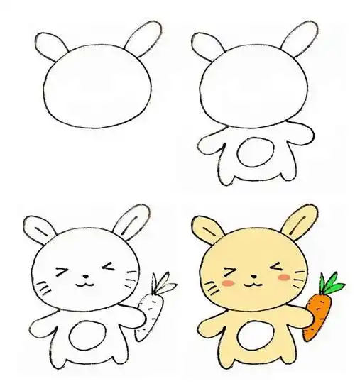 可爱的小兔子彩色画法步骤图片 - 毛毛简笔画