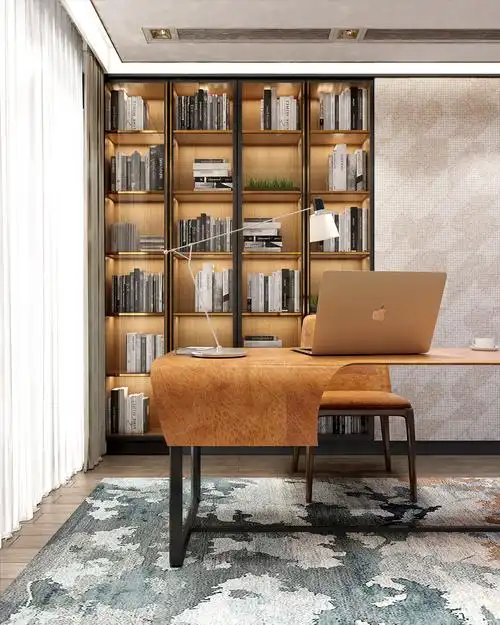 后现代风格的书房给人一种华而不奢的大气之感,装修效果图上的书房在