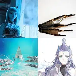 哪吒重生侍女龙鳍万圣节恶魔龙爪边夹敖丙龙角发冠鲛人犄角头饰品