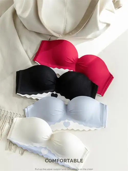 一片式无肩带防滑内衣果冻条软支撑手掌托胸聚拢显大文胸无痕内裤