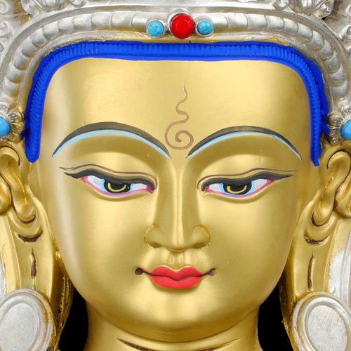 文殊菩萨佛像摆件纯铜古色鎏金鎏银藏传密宗摆件