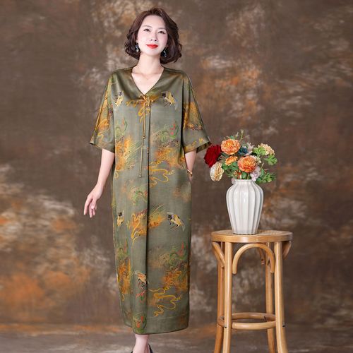 55姆米重缎香云纱袍子女夏季新款2022年高端丝绸真丝连衣裙妈妈装