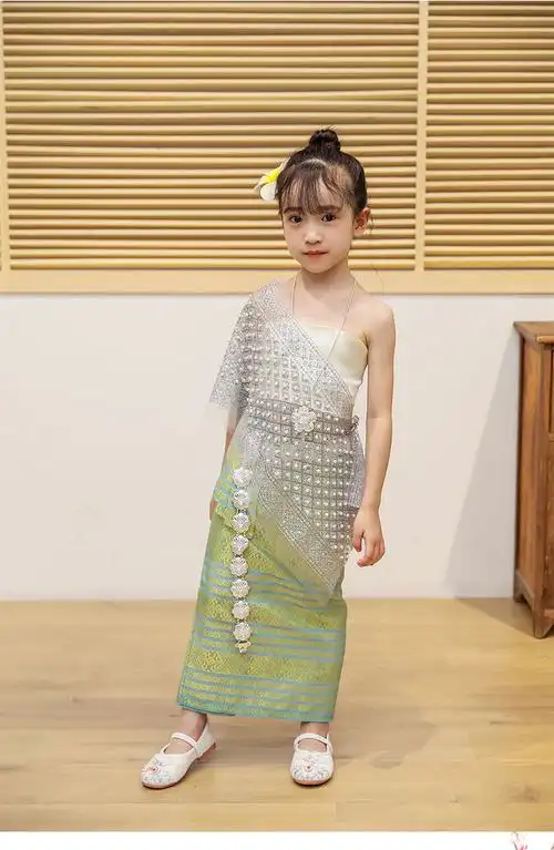 傣族儿童服装傣族儿童套装泰式风格云南西双版纳傣族女童摄影服饰云南