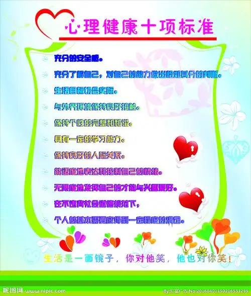 键 词:十项标准 校园展板 少年心理健康 心理知识宣传