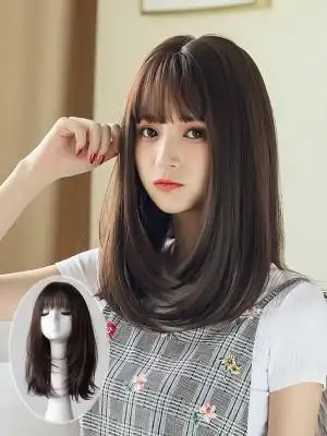 假发套女中长发内扣齐肩锁骨x发圆脸梨花自然蓬松网红假发全头套