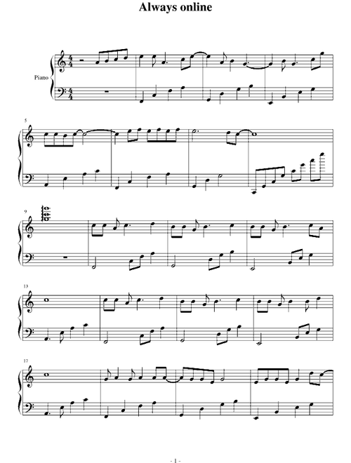 简谱曲谱钢琴网——【钢琴谱】always online