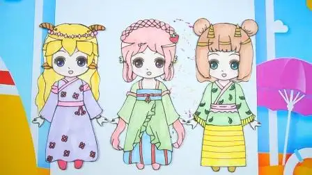 十二星座古风汉服手绘,处女座女孩纸娃娃手工贴纸