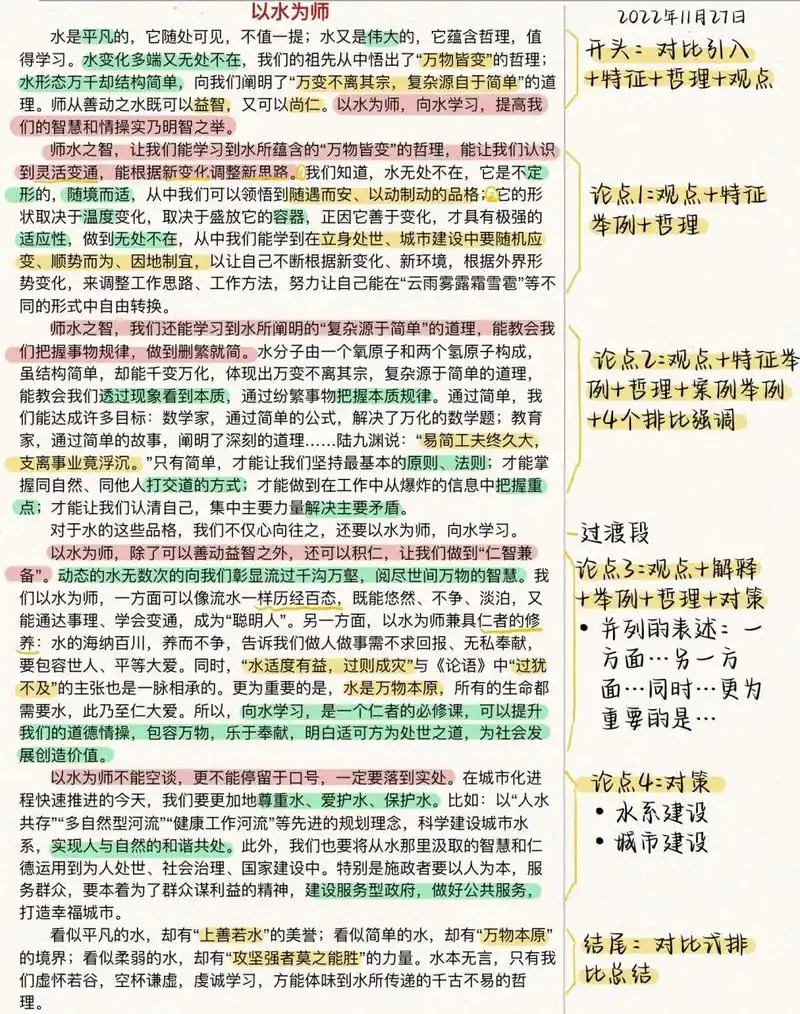 2023国考申论范文分析:以水为师 粉笔李梦圆老师 推荐的考场作文逻辑