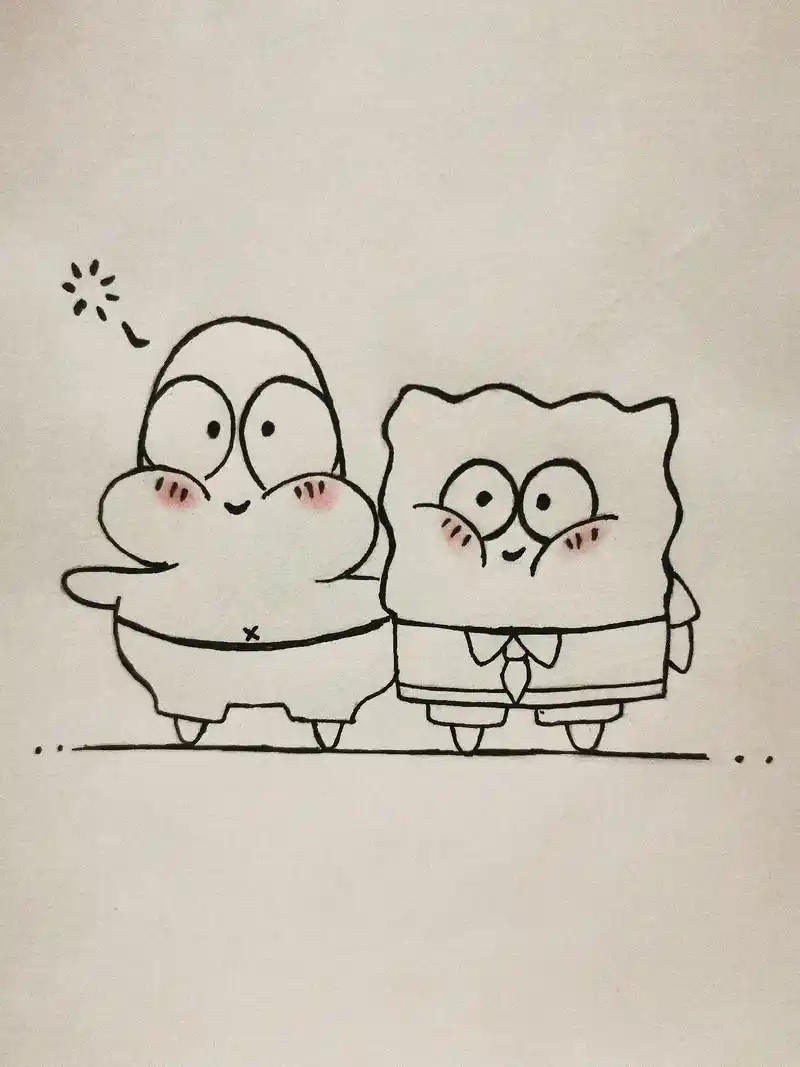 这样的派大星和海绵宝宝你们爱了吗#瞎画日常 #派大星简笔画  - 抖音