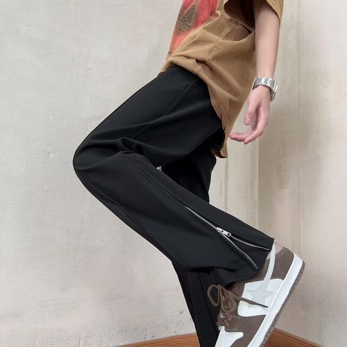 圣曼芬侧面开口裤子男侧边拉链开叉微喇冲锋裤春秋垂感直筒裤高街痞帅