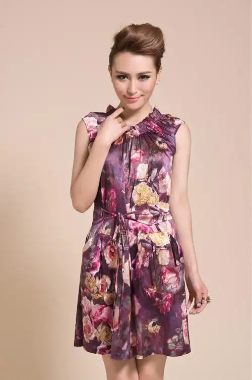 voa维欧艾同款 新生代活性丝绸 桑蚕丝高级女装真丝连衣裙