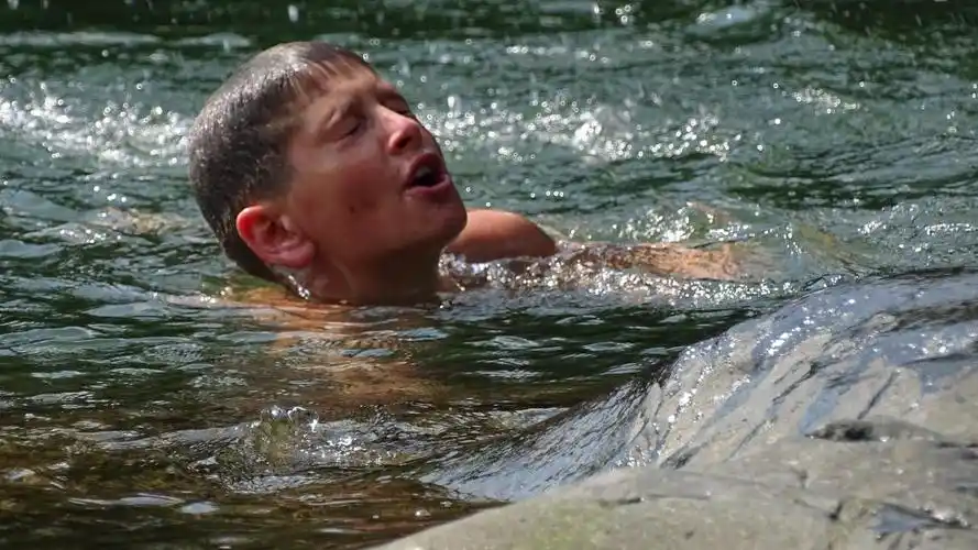 宝贝,游泳,男孩,夏季,小河,度假,童年