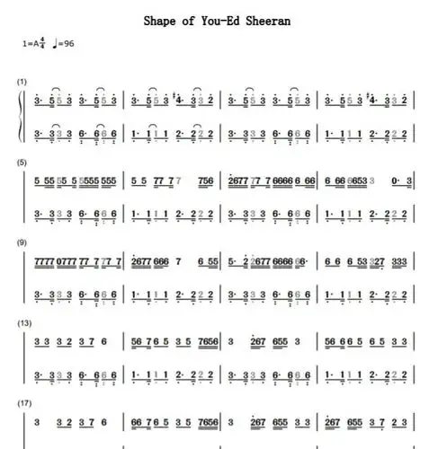 ed sheeran shape of you 钢琴谱 双手简谱