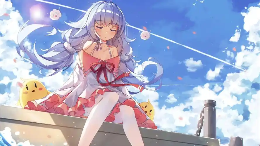 大海蓝色天空可爱动漫少女4k壁纸壁纸