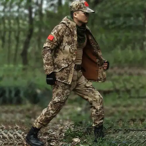 户外军迷特种兵冲锋衣男冬加绒加厚军装防水外套蟒纹迷彩作训服女_7折