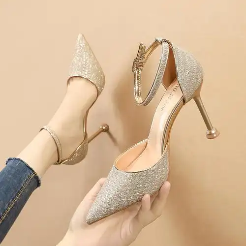 性感尖头女婚鞋细高跟鞋2021春夏新款百搭法式时装凉鞋