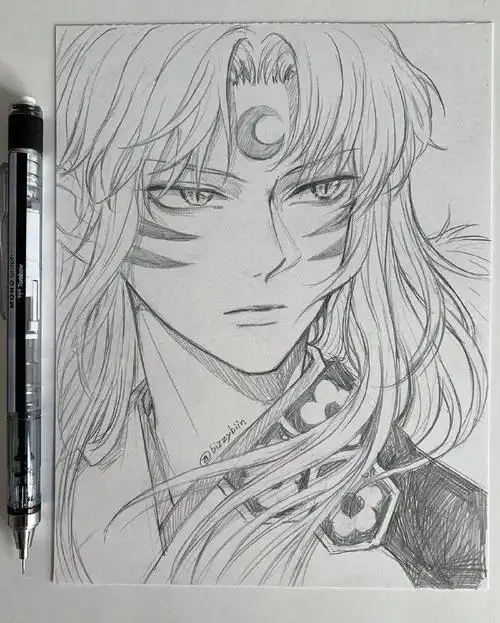 犬夜叉杀生丸铅笔画手绘线稿,帅气的杀生丸临摹素材