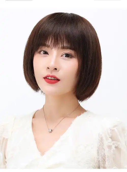 真发波波头假发女短发真人发丝蓬松修脸化疗女士真发短直发全头套