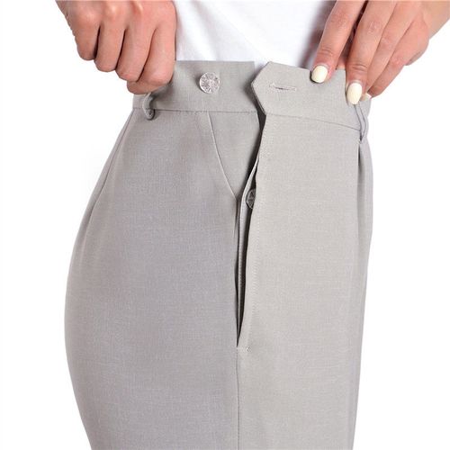 夏季薄款中老年侧开口旁开扣大码妈妈裤子女西装裤直筒偏开口女裤