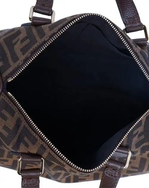 > 芬迪双f提花栗色提手波士顿单肩手提包