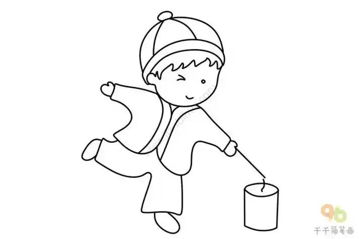 玩鞭炮的小人儿简笔画