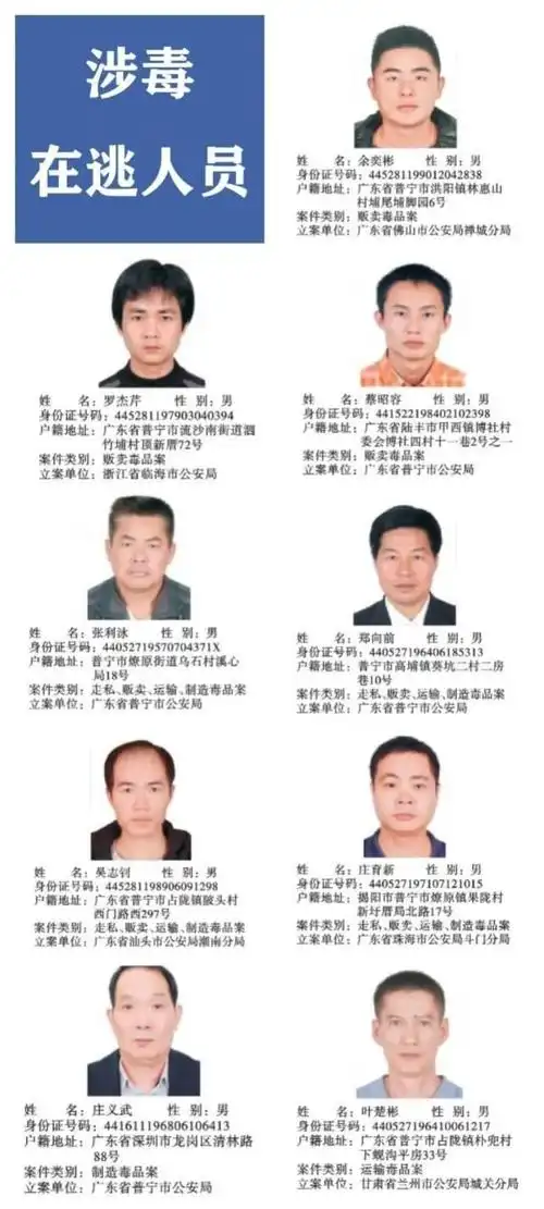 广东普宁公布200余悬赏通缉犯照片,每抓1人奖励5千元