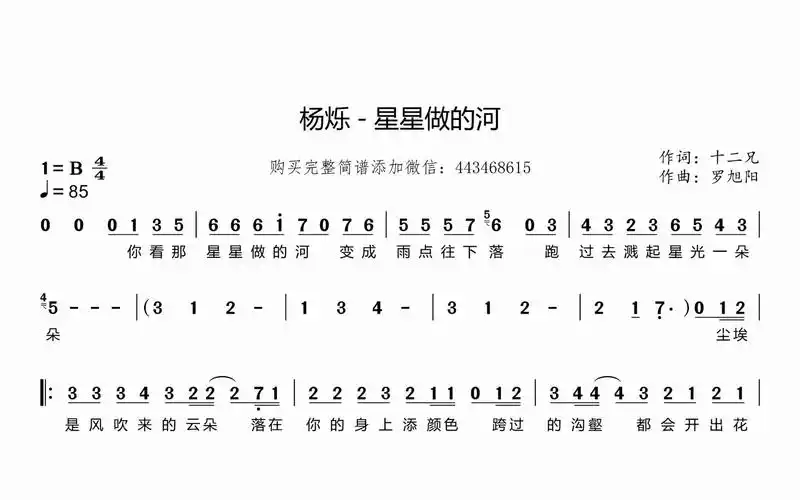 杨烁 - 星星做的河 简谱
