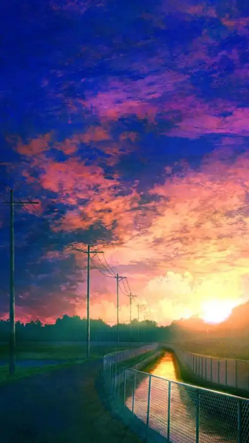 动漫迷人的晚霞风景线