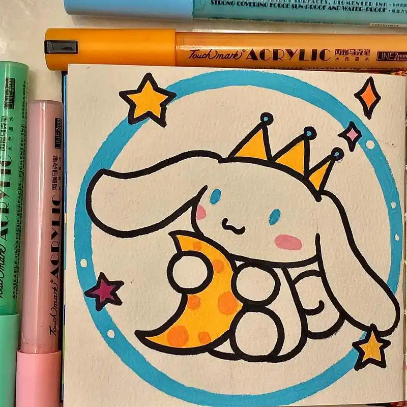 丙烯马克笔|玉桂狗.临摹:94吃喝玩乐小肥猪 #三丽鸥 #玉 - 抖音