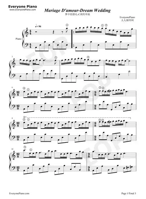 梦中的婚礼-理查德克莱德曼-c调简版五线谱预览1