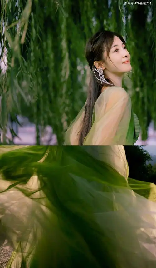 张含韵绿色长裙妩媚写真