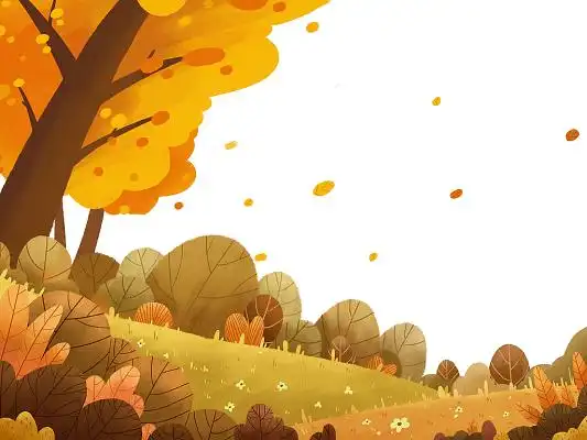 黄色手绘卡通树叶树木草地叶子落叶秋天秋季风景元素png素材