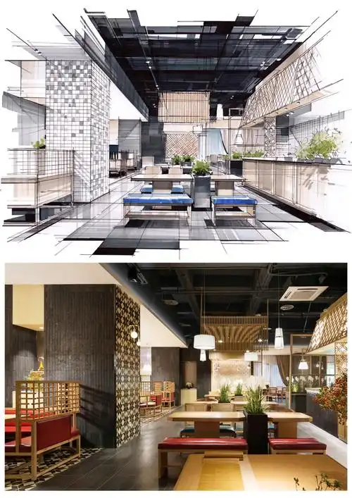 室内装修设计餐饮空间马克笔手绘效果图