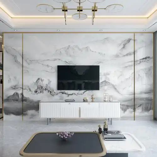 特价大理石_2021电视背景墙装饰客厅瓷砖山水画电视墙微晶石大理石