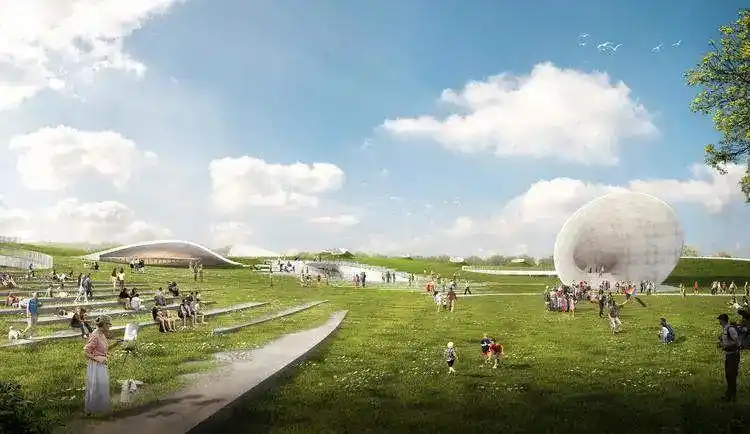 星毯休闲观星区的"星毯"像一张卷曲起伏的绿色飞毯,未来将成为草坪