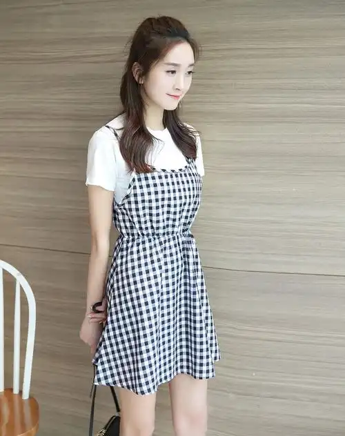 女款格子吊带连衣裙