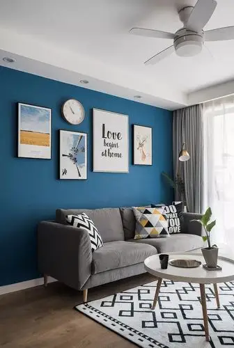 装修效果图_90㎡雾霾蓝配原木色新居装修案例效果图-齐家典尚装修