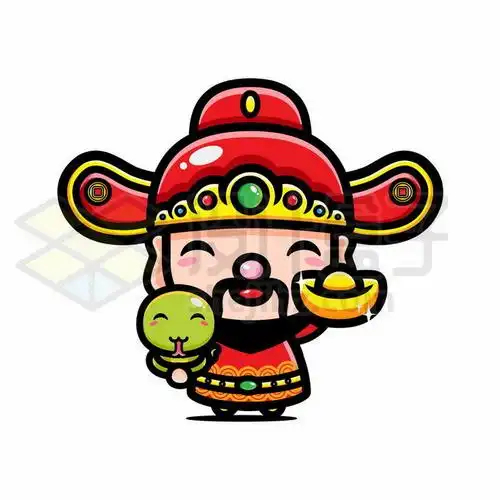 蛇年捧着金元宝的可爱卡通财神爷1618814矢量图片免抠素材免费下载