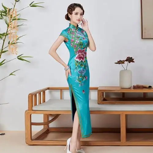 倾城粉黛高端私人定制手工量身旗袍连衣裙真丝长款 京派古法平裁 - 女