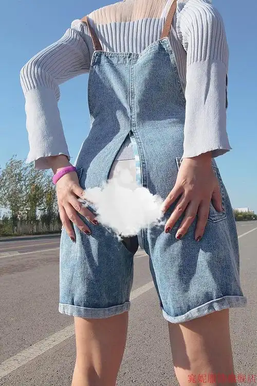 开档牛仔裤方便办事户外全拉链裤女士免脱隐形开裆背带裤情侣约会裤露