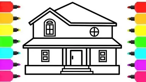 豪华大房子别墅的简笔画 儿童艺术绘画