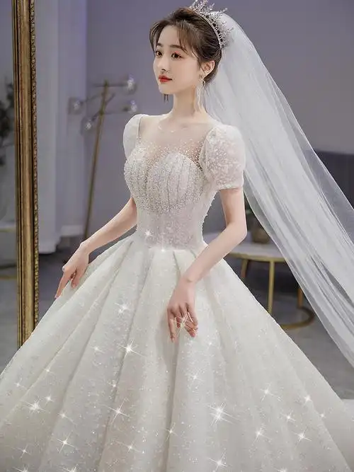 法式主婚纱2022新款抹胸小个子新娘优雅重工超仙梦幻礼服长拖尾女