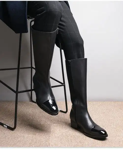 冬季马靴长靴男超长阅兵高筒靴真皮尖头皮靴子骑士靴男高跟靴