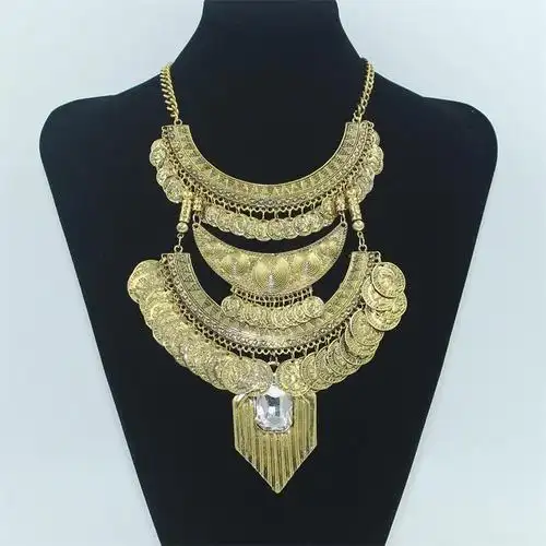 欧美夸张复古女装服饰配饰项链多层古金色金属质感项链厂家批发